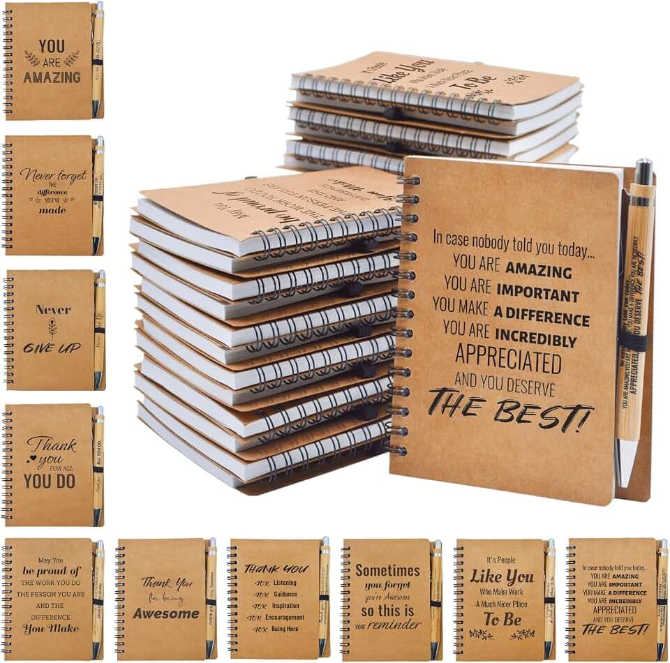 20 Pcs Employee Appreciation Gifts Bulk - 10 Sets of Inspirational Spiral Notebooks with Motivational Pens, Small Notepads for Coworkers,Office, Staff, Team, Volunteer, Nurse, Teachers, Thank You Gift