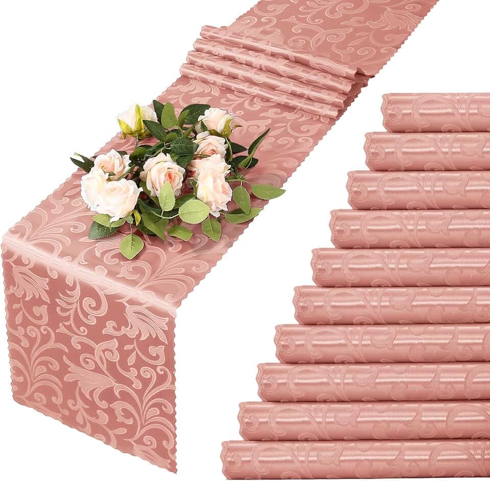 MILVOWOC 12 Pack Rose Gold Satin Table Runner, 12 x 72 Inch
