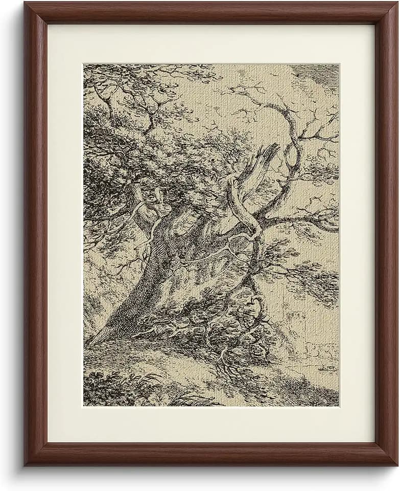 InSimSea Brown Framed Oak Tree Wall Art, Vintage Farmhouse Decor 11x14 Inch