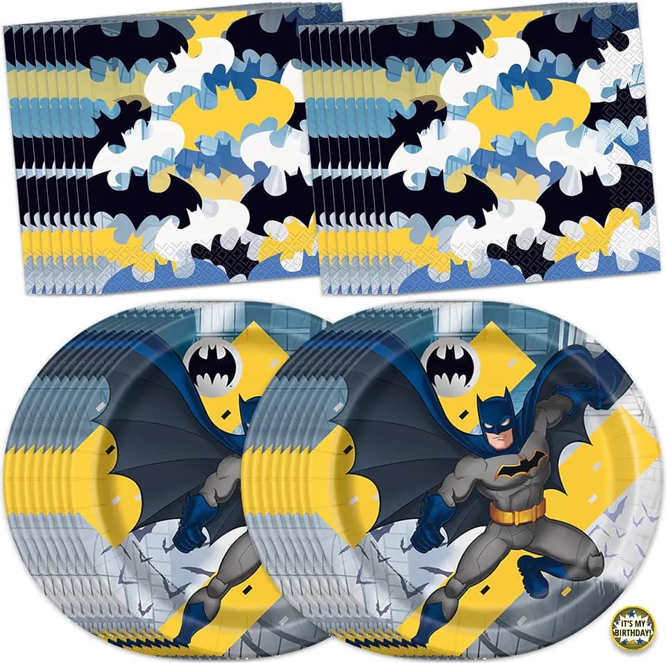 Unique Batman Birthday Decorations for Party - 16-Pack Plates and Napkins