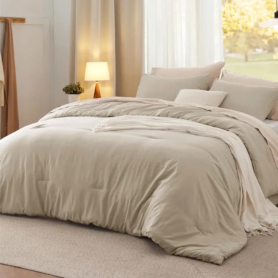 Bedsure King Comforter Set Prewashed Soft Bedding Set 3Pcs Sand 104"x90"