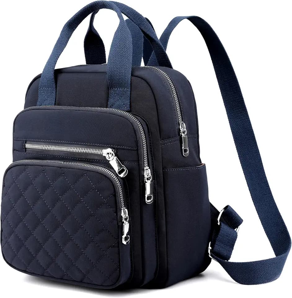 Small Backpack for Women Casual Quilted Square Bag Waterproof Multi Pockets Daypack Lightweight Top Handle Satchel