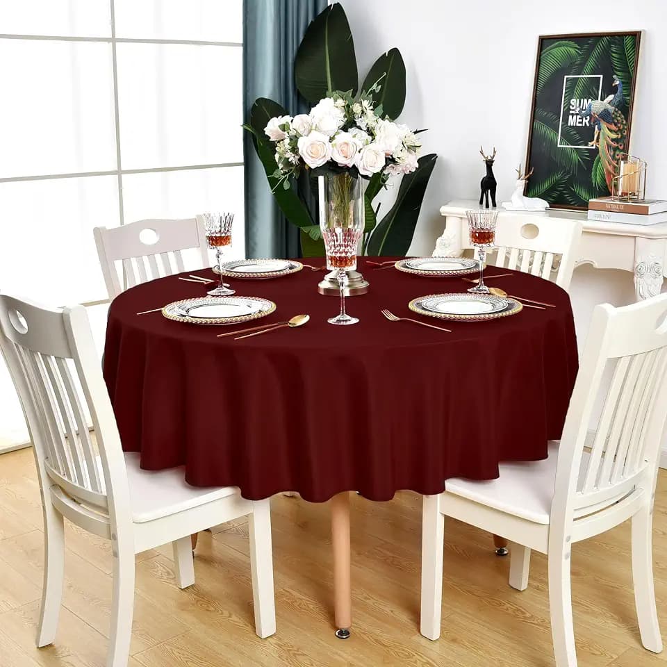 Burgundy Round Tablecloth Waterproof Washable Table Cloth, 60 inch