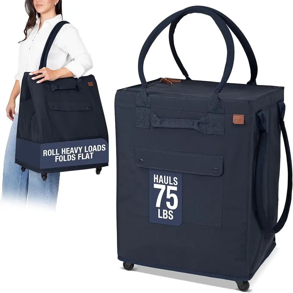 CleverMade Rolling Tote Bag With Wheels, 90L, 75 lb, Leeward Navy