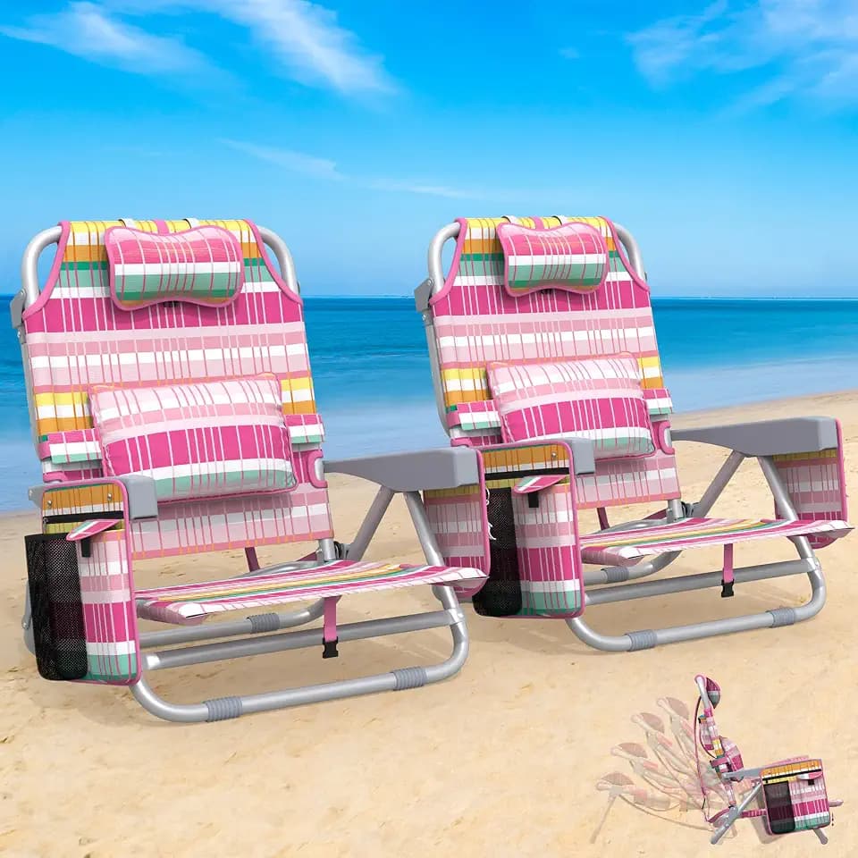 Suteck Backpack Beach Chairs for Adults 2 Pack, 5-Position Adjustment