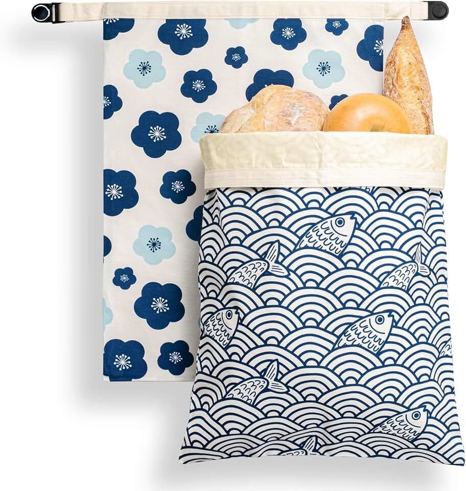 Beeswax Bread Bags for Sourdough, Reusable Bread Bags for Homemade Bread, 2 Pack Natural Cotton Beeswax Storage, Natural Cotton Beeswax Bags, Large Capacity