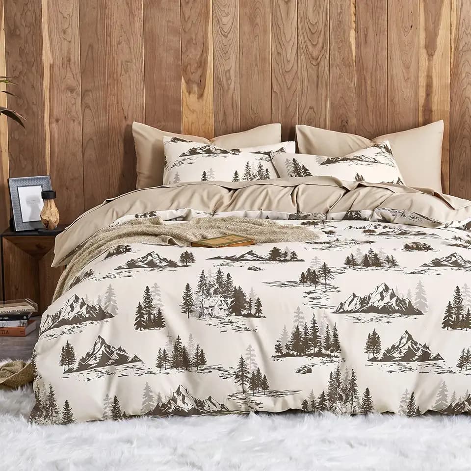 Wake In Cloud Rustic Comforter Set, Beige Brown, Queen
