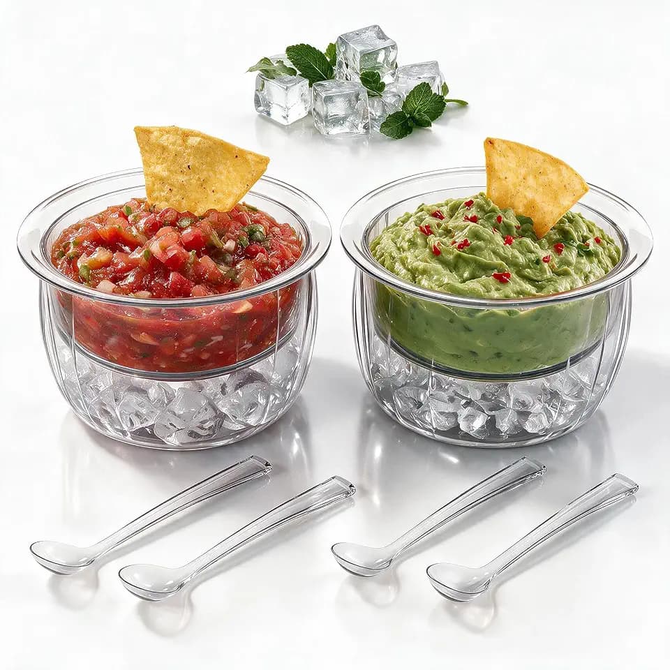 Acrylic 16oz Chilled Dip Bowls, 2 Pack Ice Bowls for Salsa, Dips & Snacks