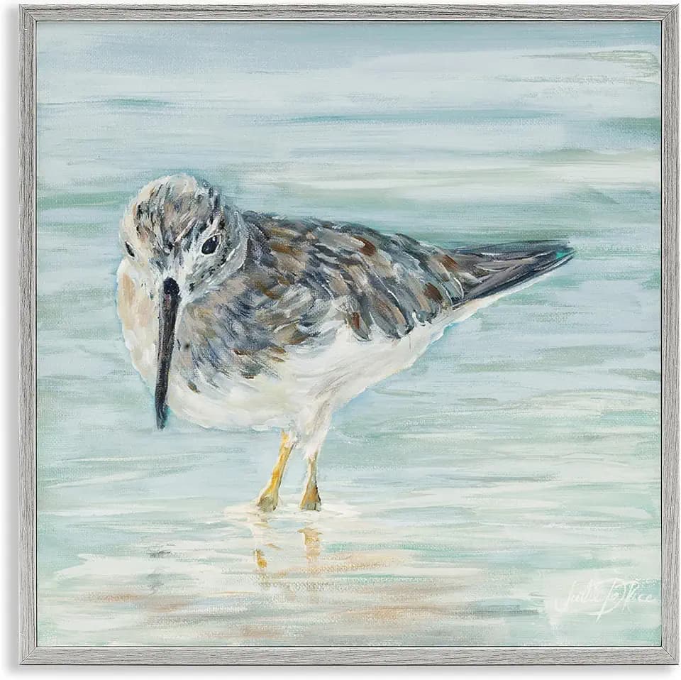 Stupell Industries Nautical Sandpiper Shallow Beach Waters Traditional Bird, Design by Julie DeRice Gray Framed Wall Art, 24 x 24, Blue