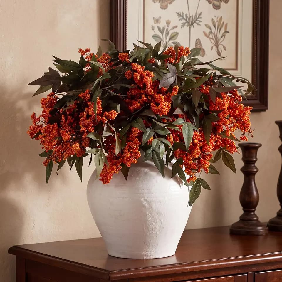 Zeyune 3 Pcs Artificial Berry Stems 35 Inch Orange Fall Decor