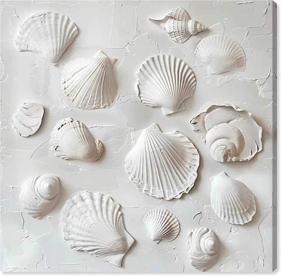 Art Remedy White Seashells Canvas Elegant White Gold Wall Art, Gallery Wrapped, 30" x 30"