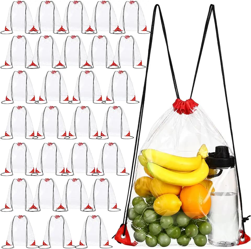 Shappy 30 Pcs Clear Drawstring Bag Plastic Drawstring Backpack Red