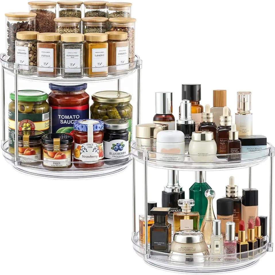 2 Set 2 Tier Clear Acrylic Lazy Susans, Non-Skid Turntable Organizer, 11''