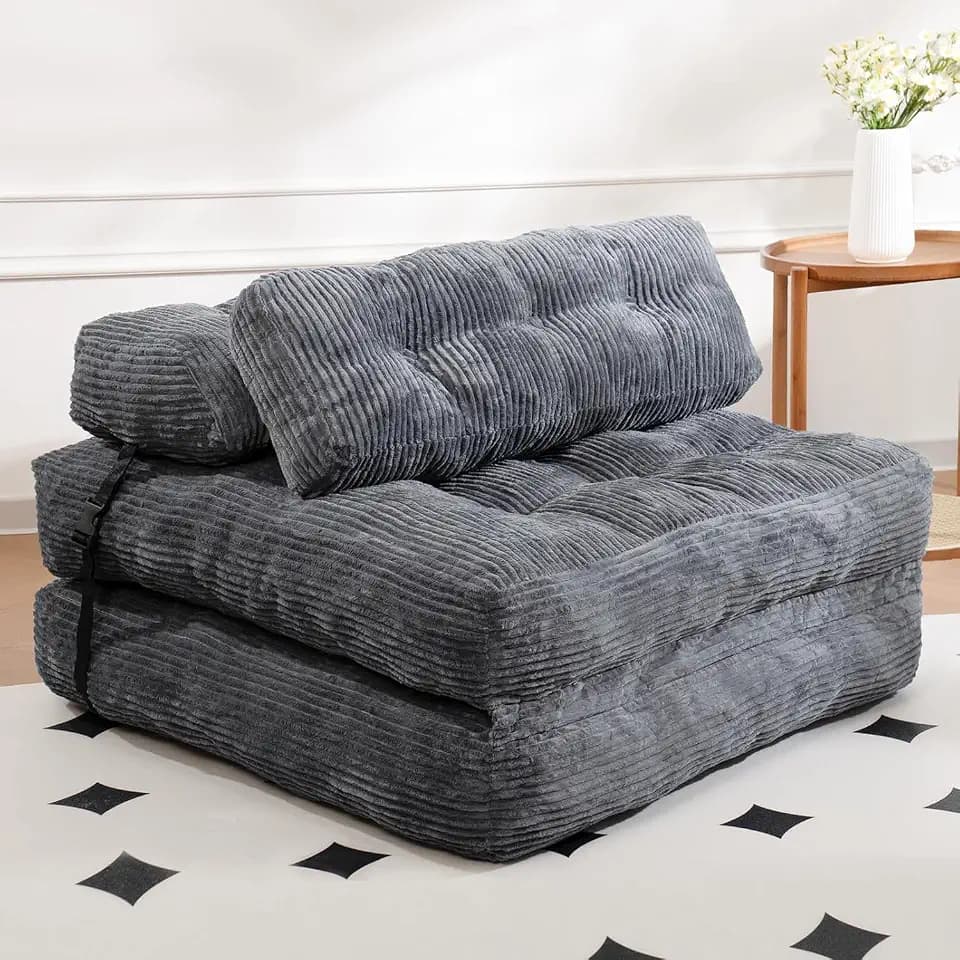 Corduroy Folding Sofa Bed Chair, Grey