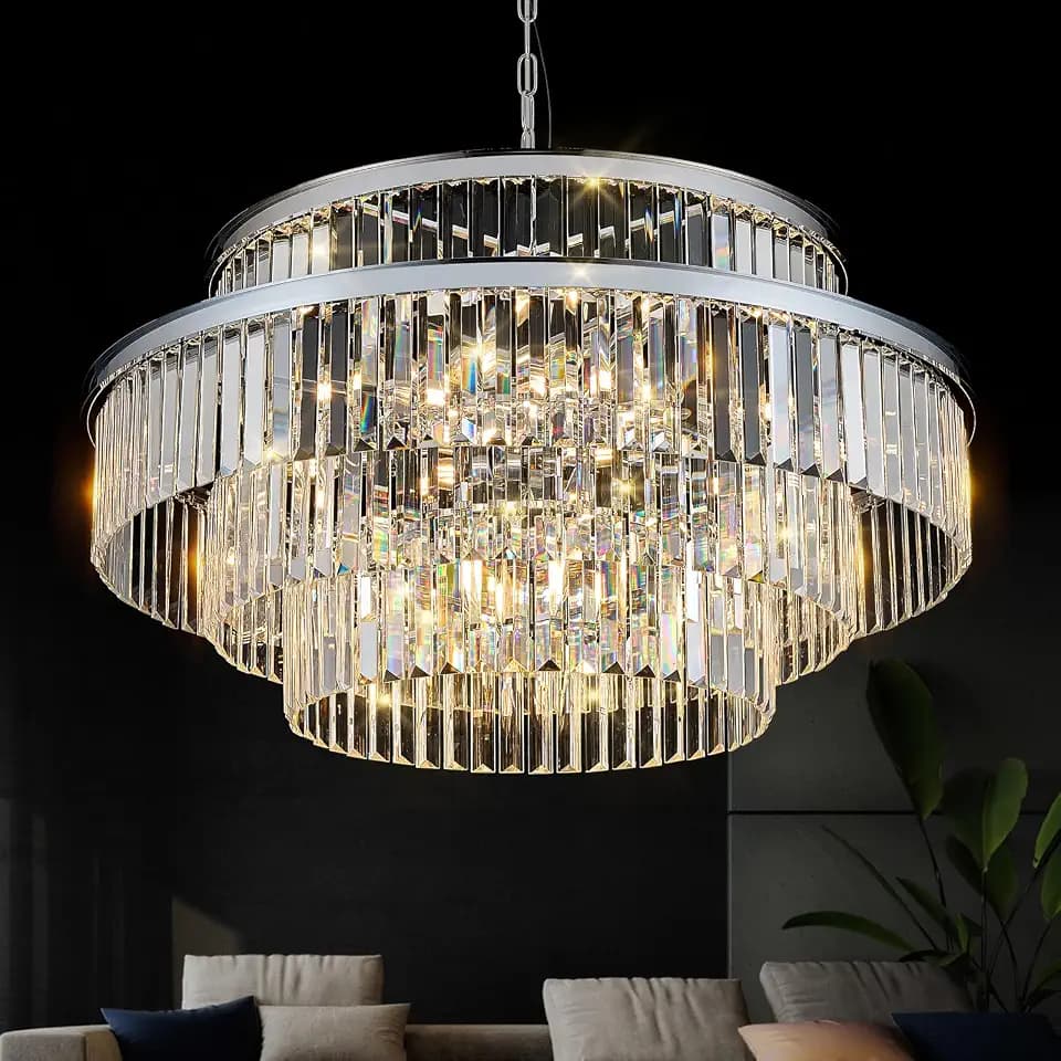 Chrome Crystal Chandeliers 20 Lights 31" Luxury Round Chandelier