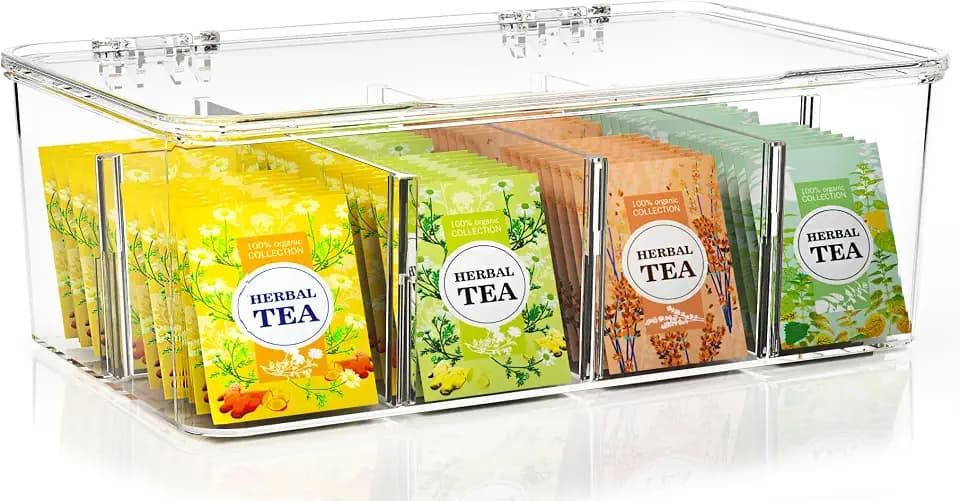 Utopia Home Tea Bag Organizer with Lids, Stackable Tea Box, 1 Pack, Clear