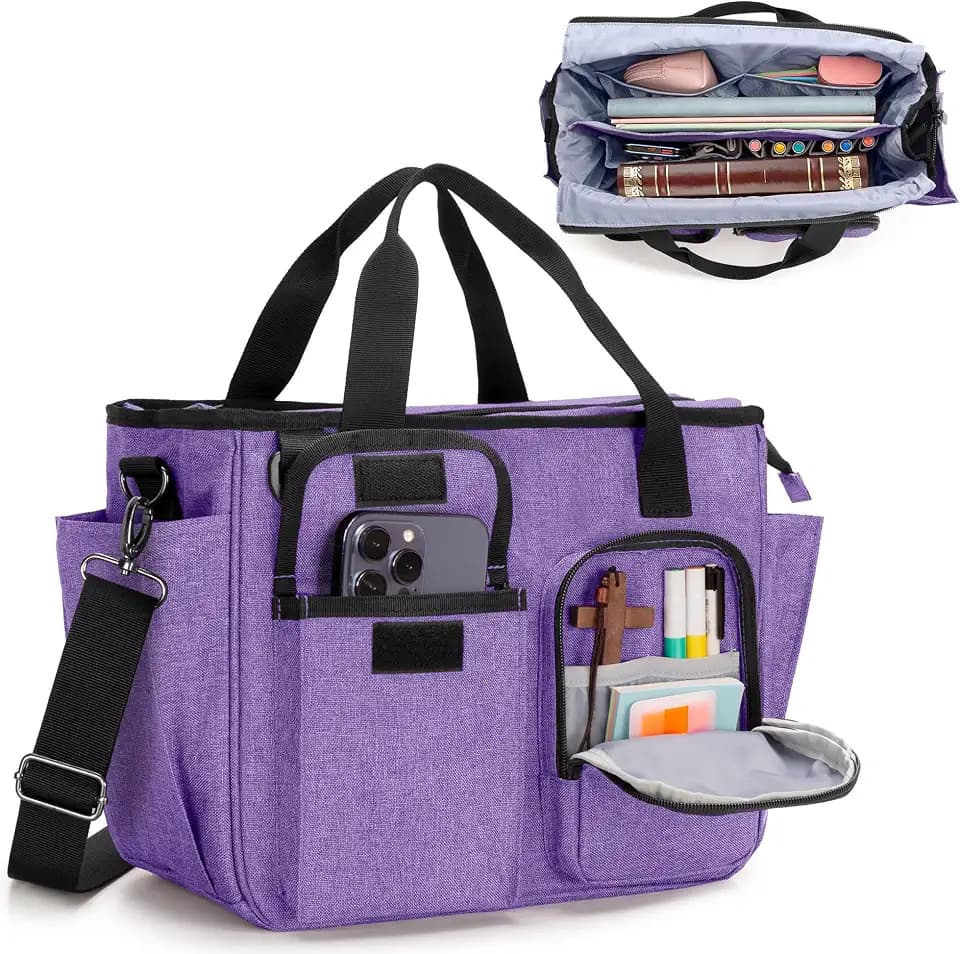 LUXJA Large Bible Bag with Water Bottle Pocket and Shoulder Strap