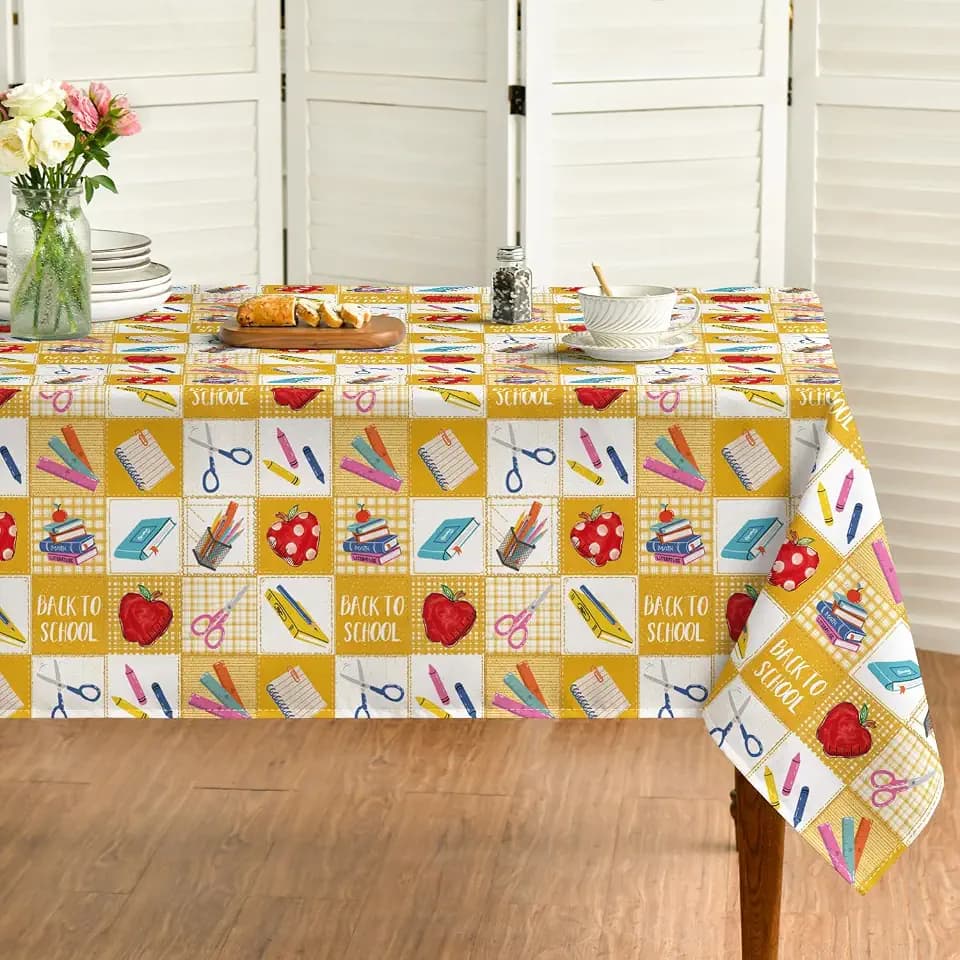 Horaldaily Back to School Tablecloth 60×84 Inch Rectangular, Pencil Apple