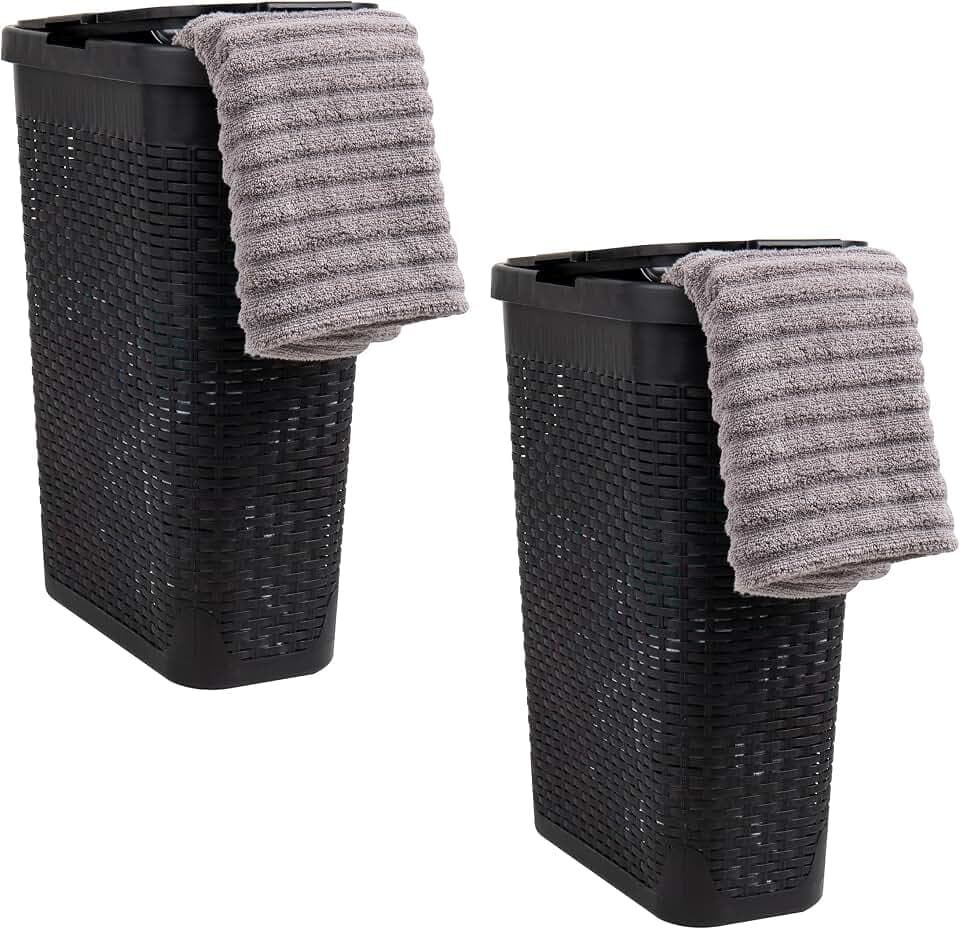 Mind Reader 40L Slim Laundry Hampers with Lids, Set of 2, Black