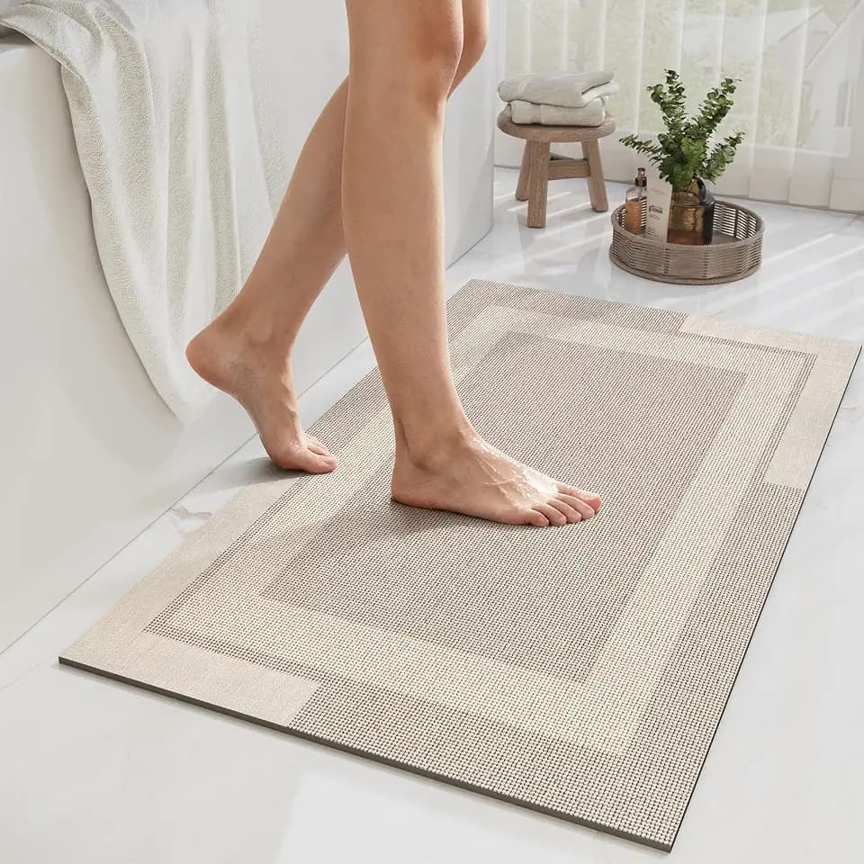 YDKGL Non Slip Bath Mat Thin Bathroom Rugs Fit Under Door Beige 24"x 35"