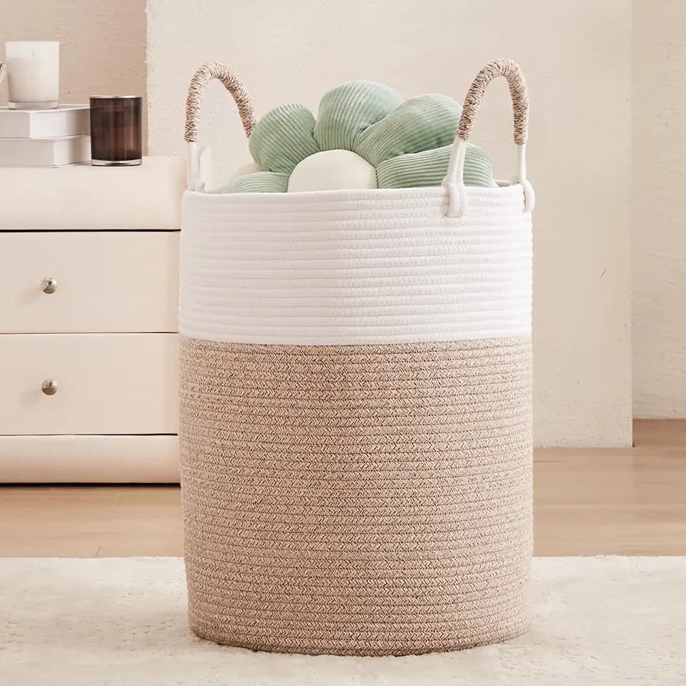 60L Large Hamper Laundry Basket Tall Woven Clothes Hamper Brown