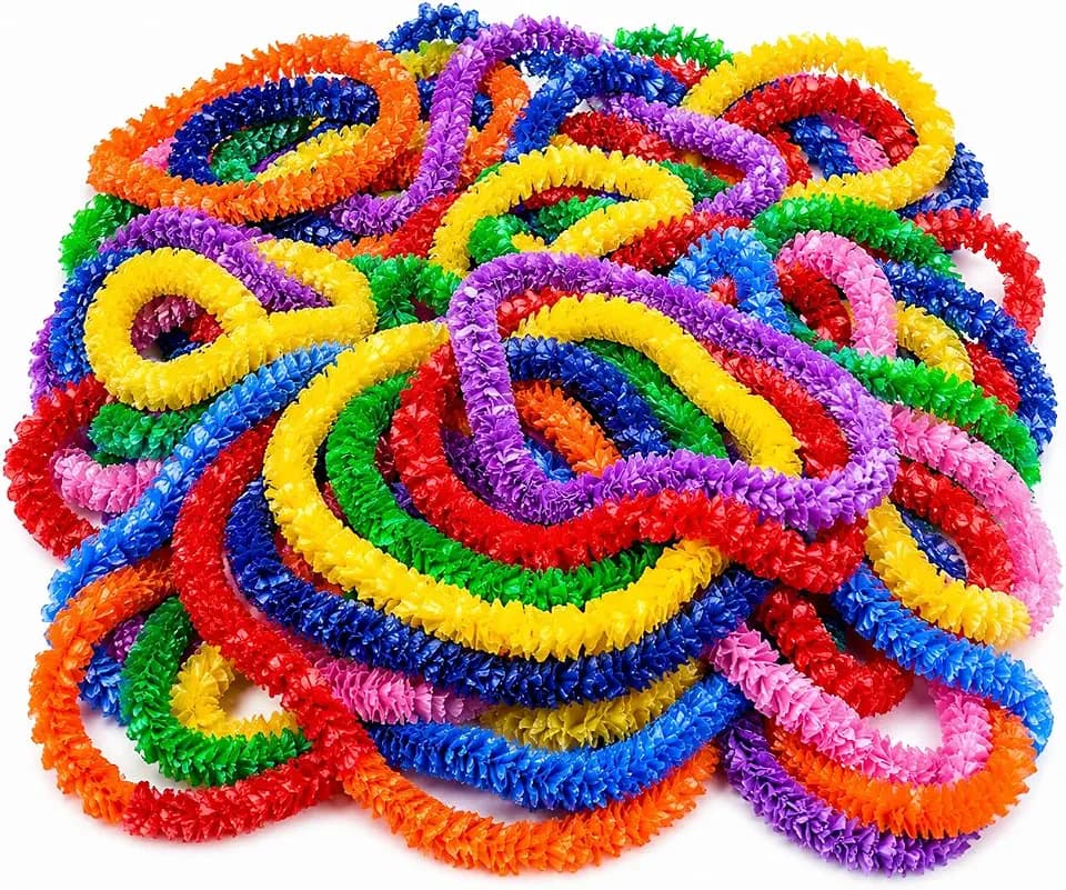 Oojami 100 Pack Hawaiian Leis Bulk - Plastic Lei Party Necklaces Colorful