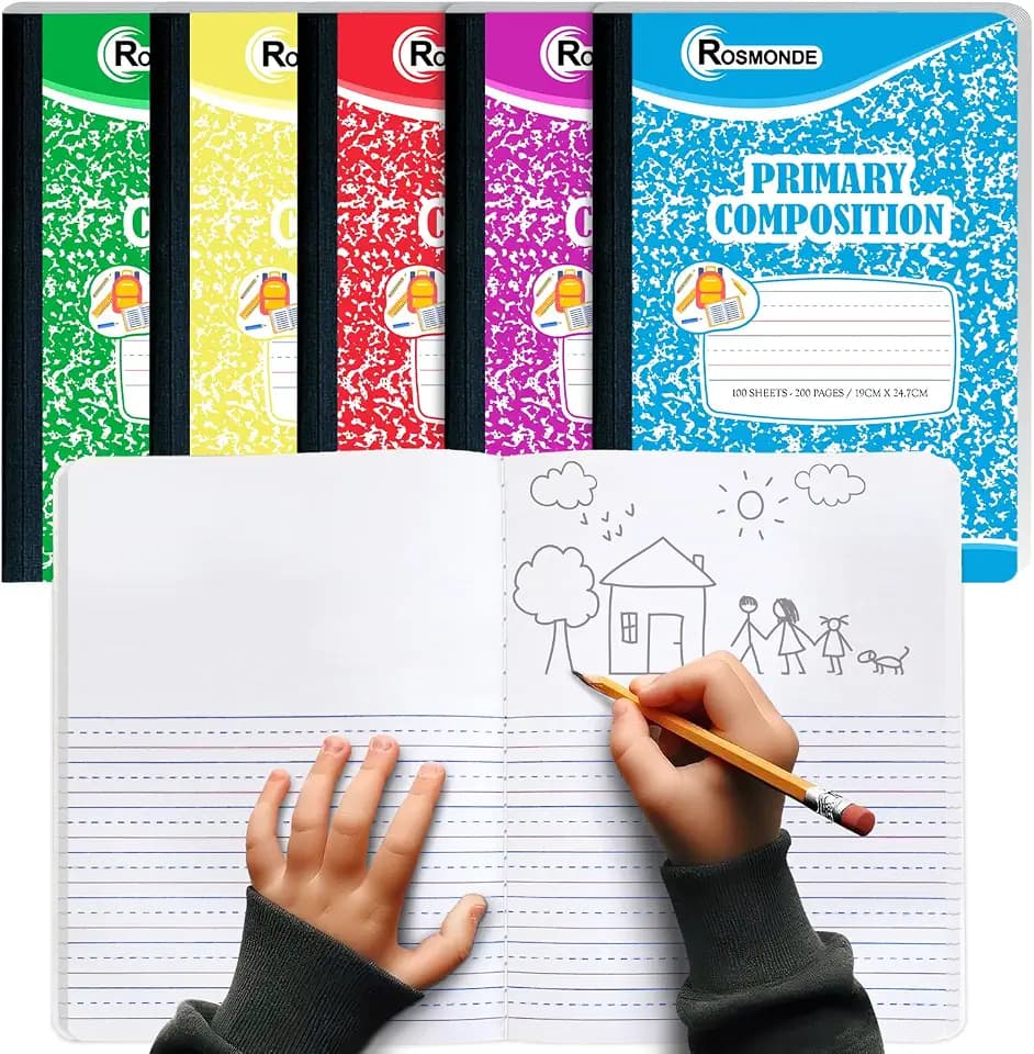 Rosmonde 5 Pack Primary Composition Notebook, Draw and Write Journal, K-2