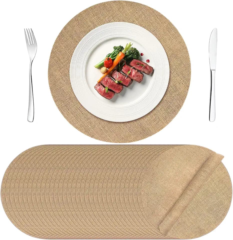 100 Pcs Round Burlap Placemats 11.8 Inch Bulk Burlap Reusable Placemats Circle Brown Table Mats Rustic Table Decorations for Dinner Wedding Farmhouse Table Decor