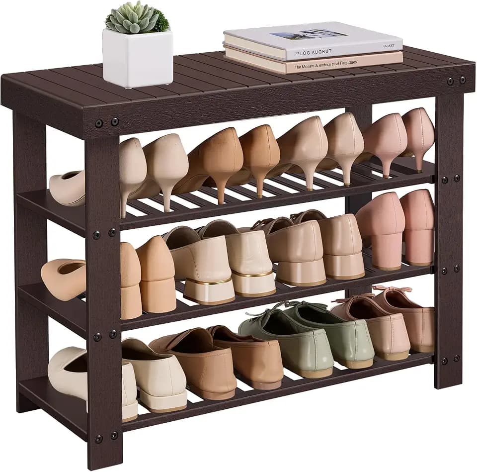 SONGMICS Bamboo Shoe Bench with Seat, 11.3 x 27.6 x 20.5 Inches