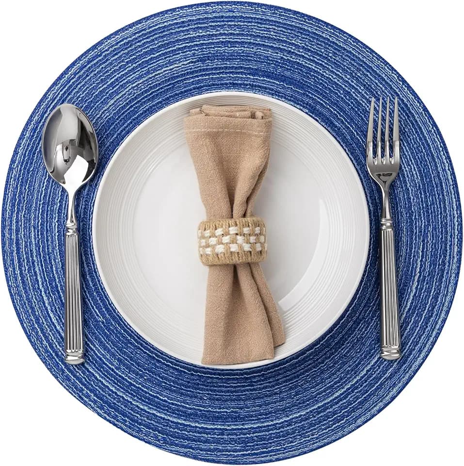 BARoyal Round Placemats Set of 6 Woven Placemats Washable Braided Table Mats for Dining Table Heat Resistant Non-Slip Circle Place Mats(Royal Blue)
