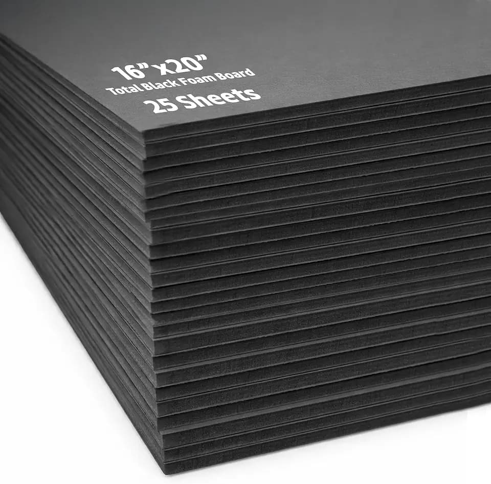 Flipside Products Total Black Foam Board 16” x 20” - Premium Double-Sided with Black Core, 3/16" Thick - Photography Mounting, Art Projects, Presentations, Display & Signage – Pack of 25