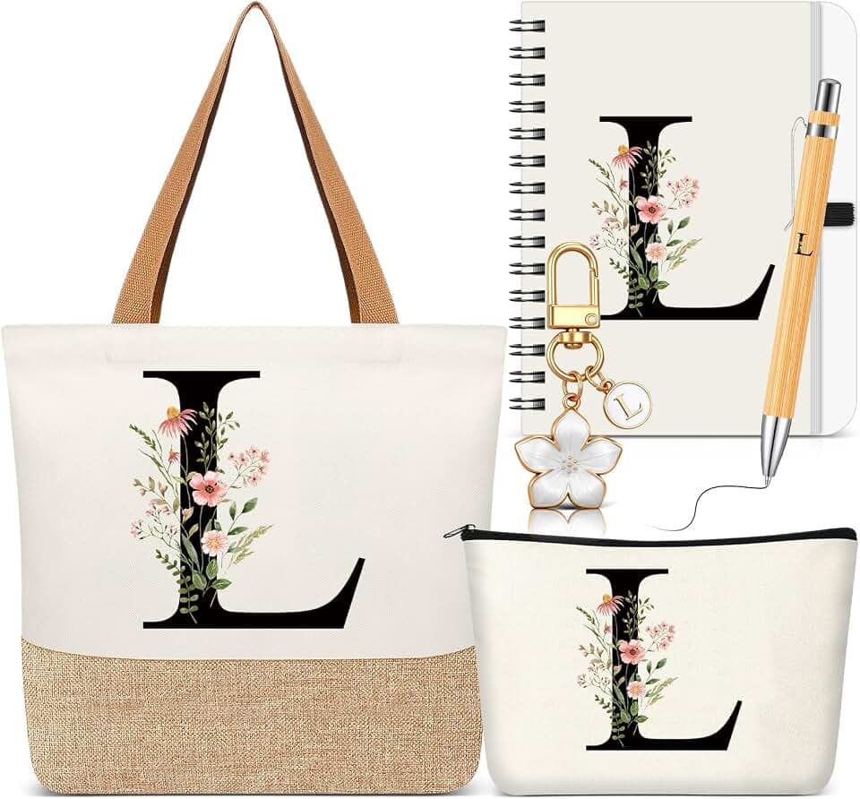 Talltalk 5 Pcs Initial Tote Bag Gifts for Women