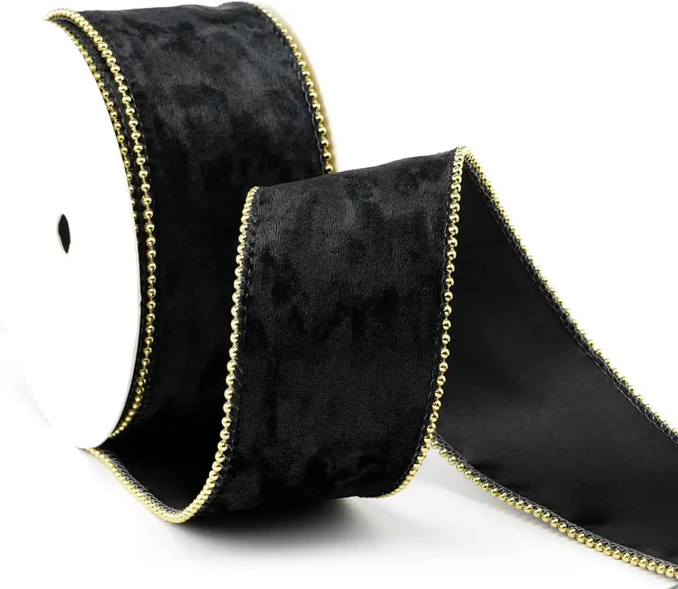 MAYREEL Black Crushed Velvet Christmas Wired Ribbon 2.5 Inch 10 Yards