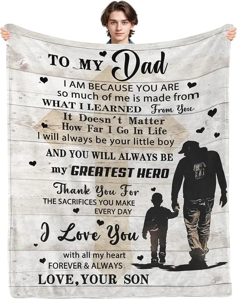 Dad Blanket Father's Day Birthday Gifts for Men, Daddy, Papa, Father, Stepfather, Uncle, Grandpa, and Husband- Super Soft Cozy Throw Blanket Gift (- Dad Blanket from Son, 60x80 inches)