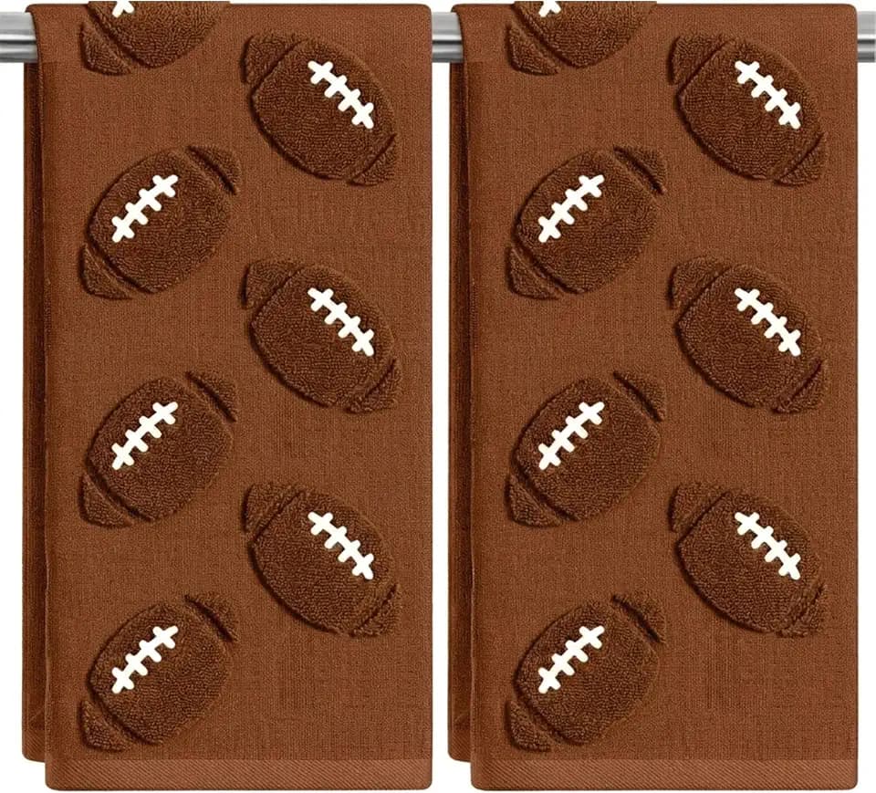 2 Pcs Jacquard Fall Football Hand Towels for Bathroom Thanksgiving Embroidered Towels Autumn 100% Cotton Soft Absorbent Decorative Farmhouse Bathroom Decor Gift, 13.7 x 29.5 Inch(brown, football)