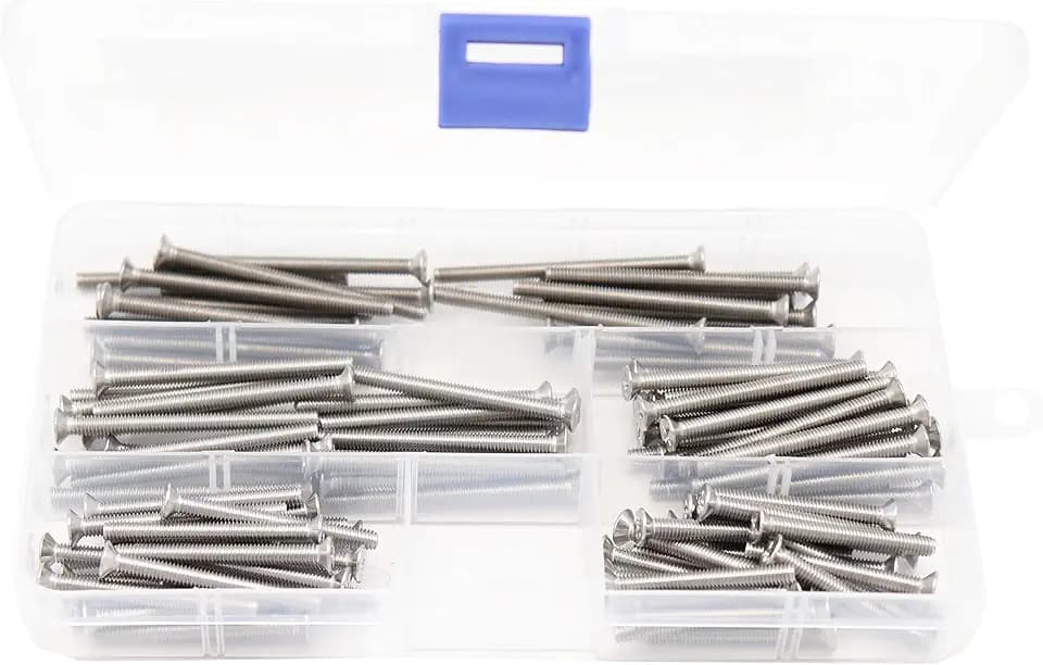 100pcs Flat Phillips Head M4 Machine Screws Assortment Kit, 304 Stainless Steel, M4 x 35mm/ 40mm/ 45mm/ 50mm/ 55mm