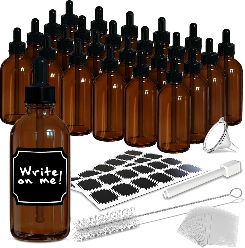 Nevlers Amber Glass Dropper Bottle 4oz 24 Pack Set