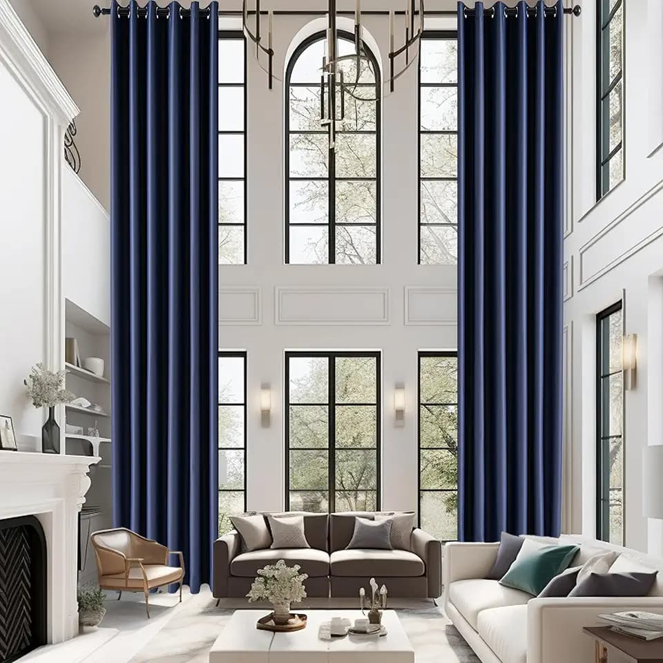 Home Decor Blackout Extra Long Curtains,168" Long Grommet High Ceiling Draps Noise Reducing 2 Story Curtains for Living Bedroom Windows(1Panel,W52xL168)