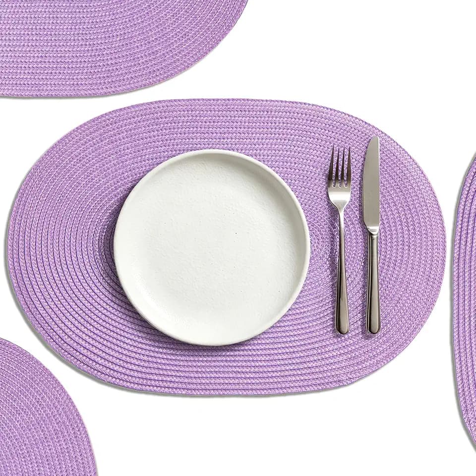 AHHFSMEI Placemats Set of 6 for Dining Table Washable Woven Non-Slip 18x12 inches Placemat Heat-Resistant Durable Table Mats for Dining Table Easy to Clean(Lavender Purple)