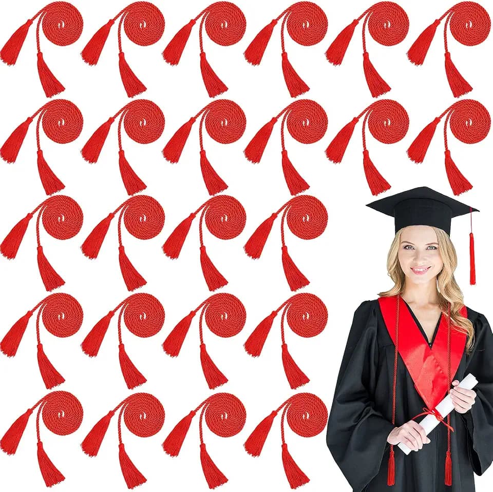 Geosar 48 Pcs Graduation Cords, Honor Cords with Tassel for Bachelor, Master, Doctor Graduation Ceremonies (Red)