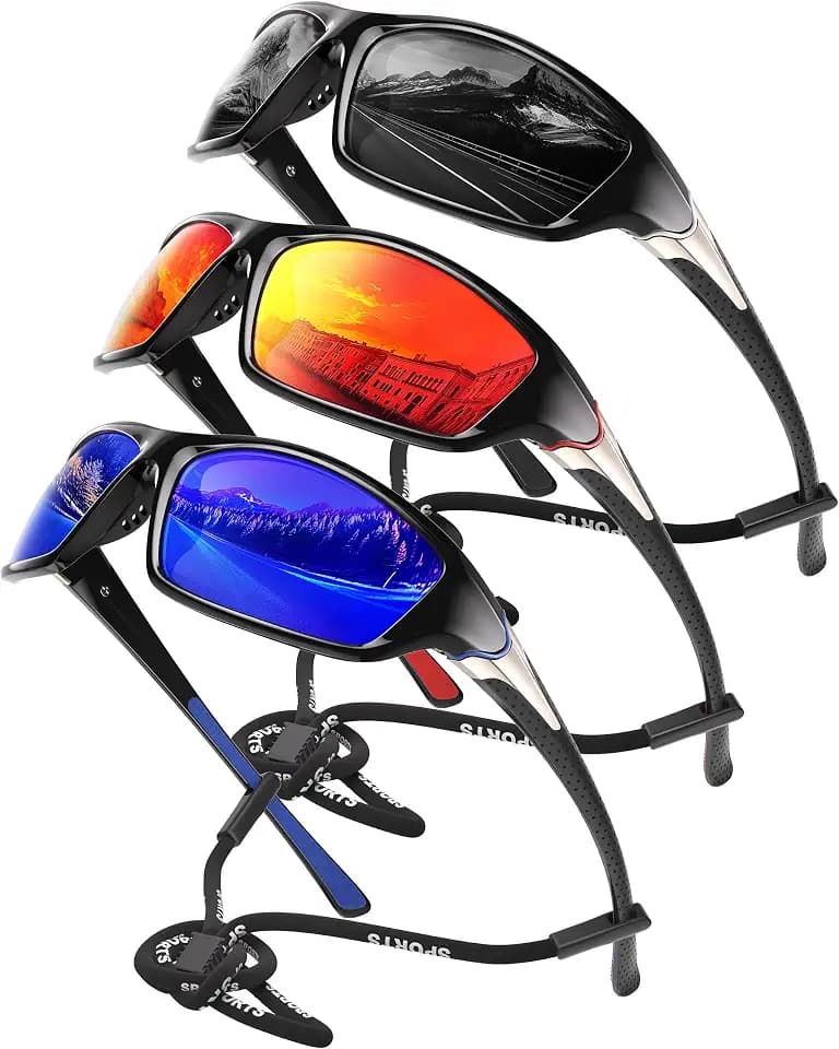 Polarized Sports Sunglasses for Men - Wrap Around Mens Sunglasses UV Protection for Fishing Cycling Driving