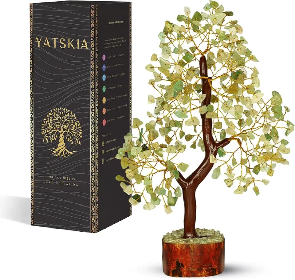 YATSKIA Grüner Jade-Kristallbaum, handgefertigte Kristallfigur, Reiki-Chakra-Heilkristalle und Edelsteine, Glücksbringer, sprituelles Geschenk, Feng Shui, Lebensbaum-Dekoration, 25,4-30,5 cm