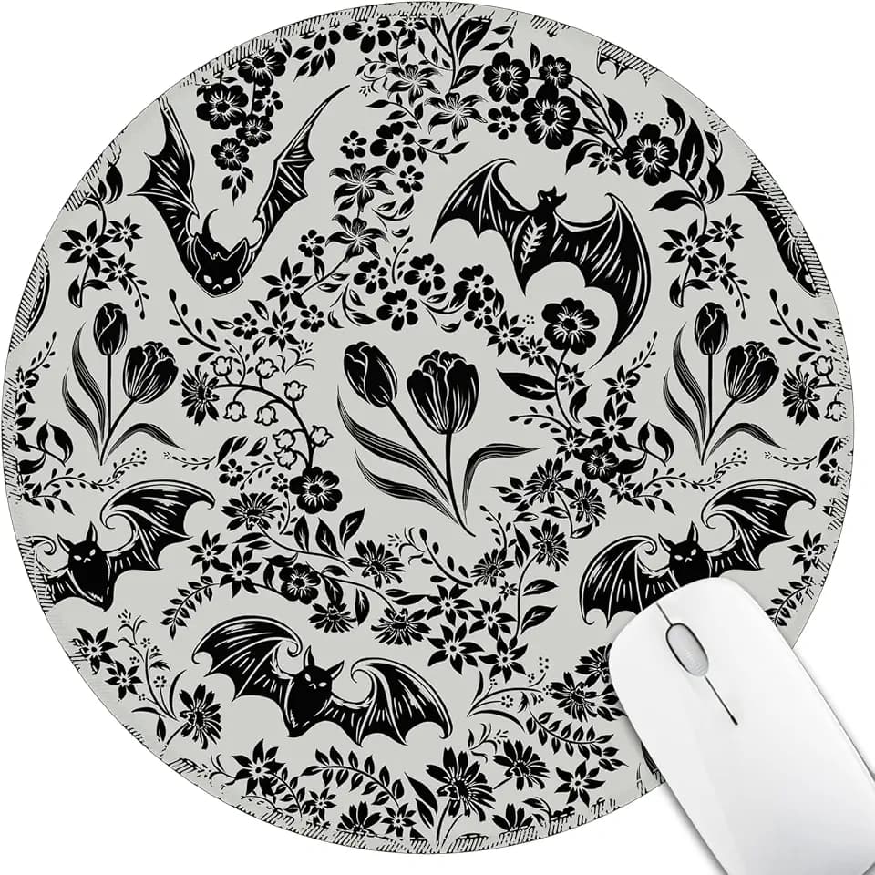 Hancynir Goth Bat Floral Round Mouse Pad, Small Mousepad for Office Desk