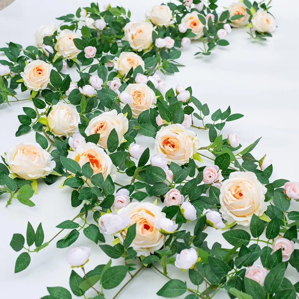 2 PCS 12FT Bendable Flower Garland, Artificial Rose Vine for Home Decor