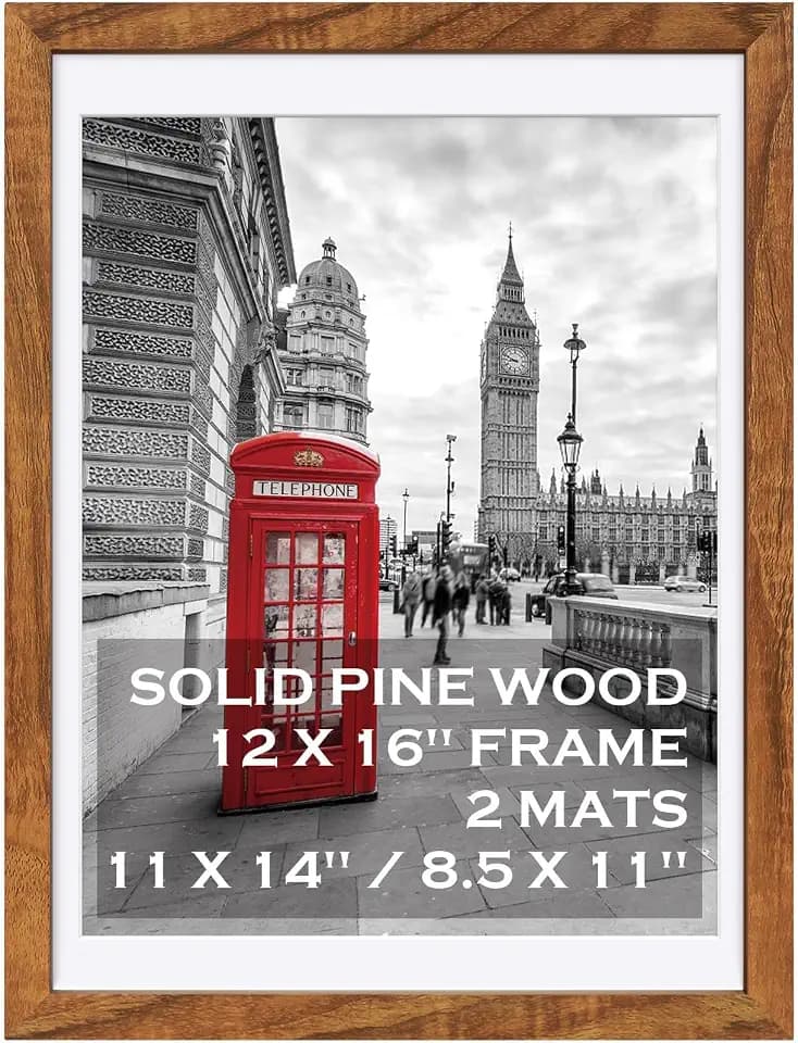 Tiblue 12x16 Picture Frames Made of Solid Wood Display Pictures 11x14 Inch or 8.5x11 with Mat or 12x16 Inch without Mat for Wall Mounting and TableTop - Picture Frame 11x14 with 2 Mats