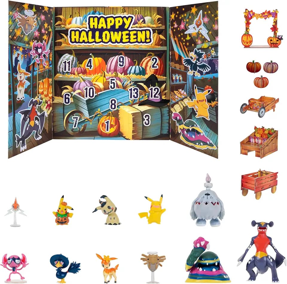 Pokemon Halloween Calendar 2025 - Calendar with 11 Battle Figures with Special Finish and Five Chip Board Accessories