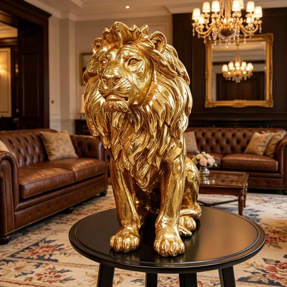 Gold Lion Statue Collectible Figurines – 20 Inch Gold Standing Lion Home Decor Lion Size Large Sculpture Lion Statue Lion Decor Modern Home Decoration 20 x 9.5 x 19 Inch