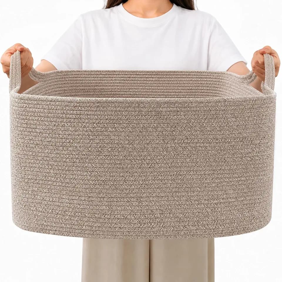 65L Large Laundry Basket with Handles,Woven Blanket Basket,Brown