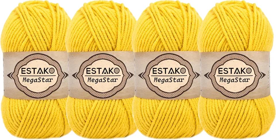 Estako Megastar, 75% Acrylic 25% Wool Yarn, Chunky Bulky 5, Yellow, 4-Pack