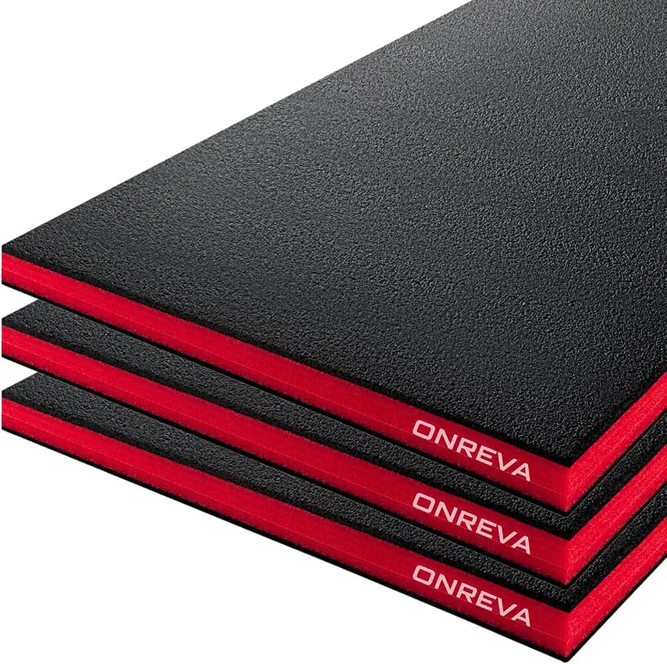 ONREVA Tool Box Foam Organizer 48x24x1 inch 3Pack, Kaizen Sheets for Pro Tool Control, Custom Tool Shadow Inserts for Cases & Drawers, High Density Polyethylene Foam, Black with Red